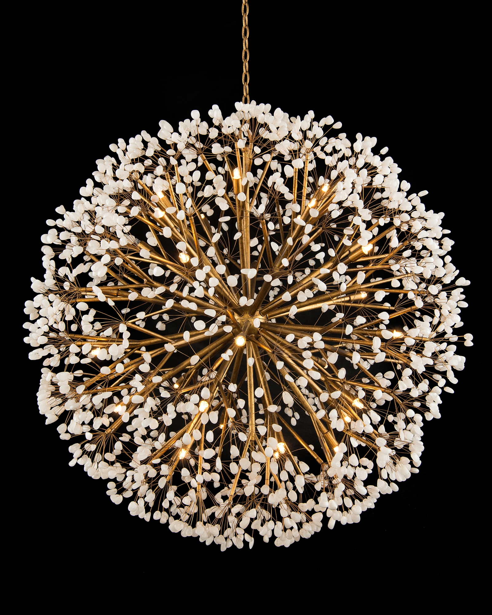 Spherical Thirty-Light Stone, Quartz Chandelier