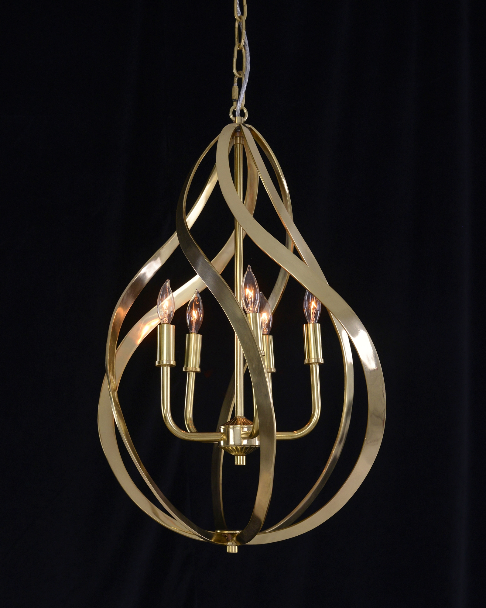 Ribbons of Brass Swirls Five-Light Pendant