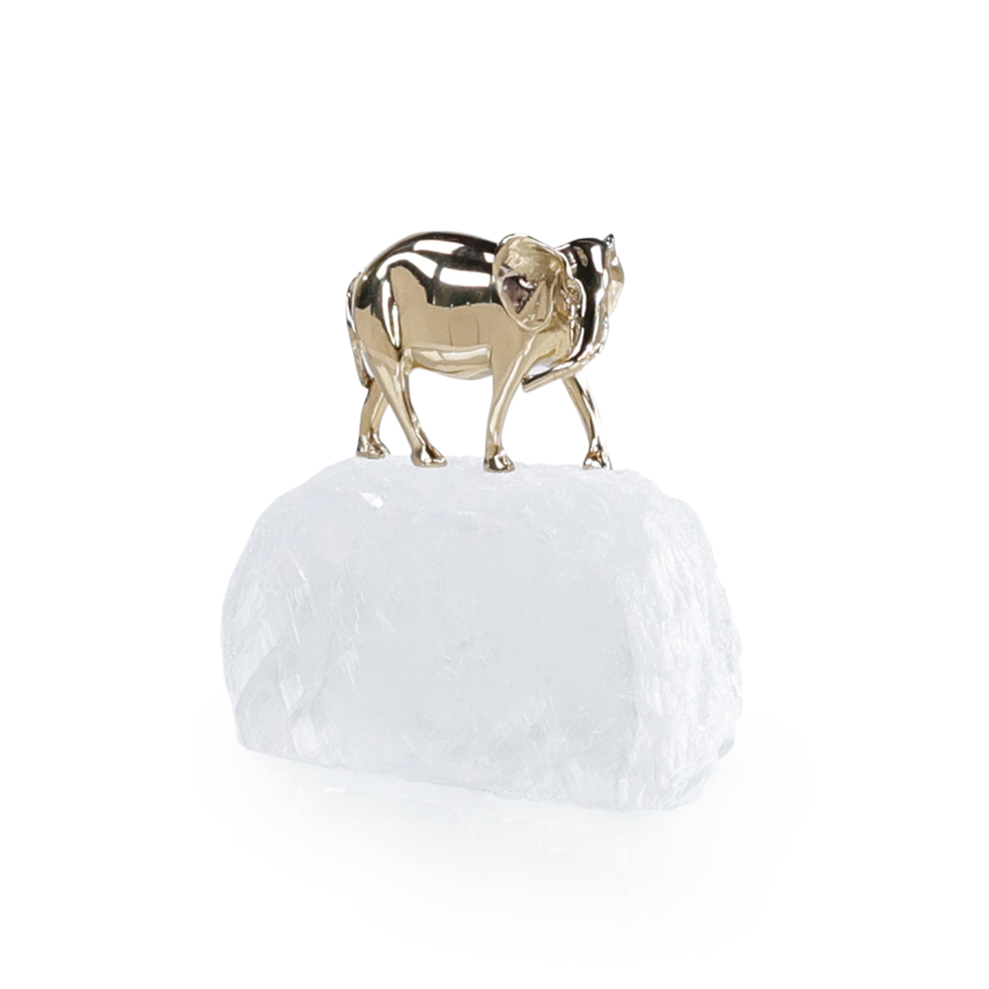 Brass Elephant Sculpture on Selenite I