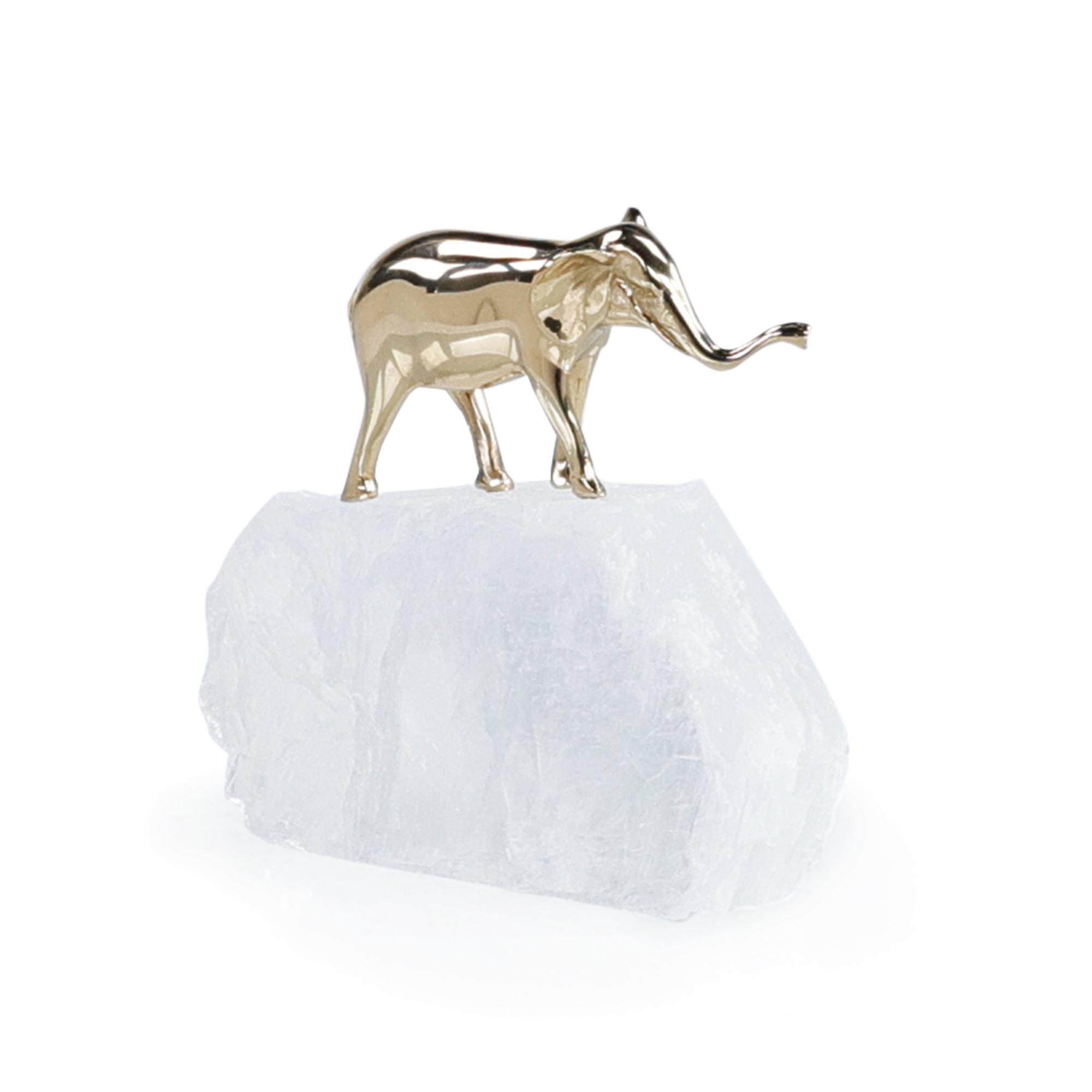 Brass Elephant Sculpture on Selenite II