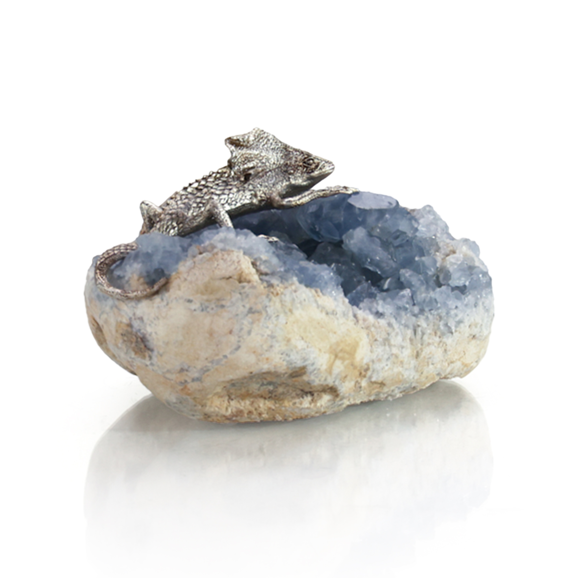 Silver Lizard Sculpture on Kyanite