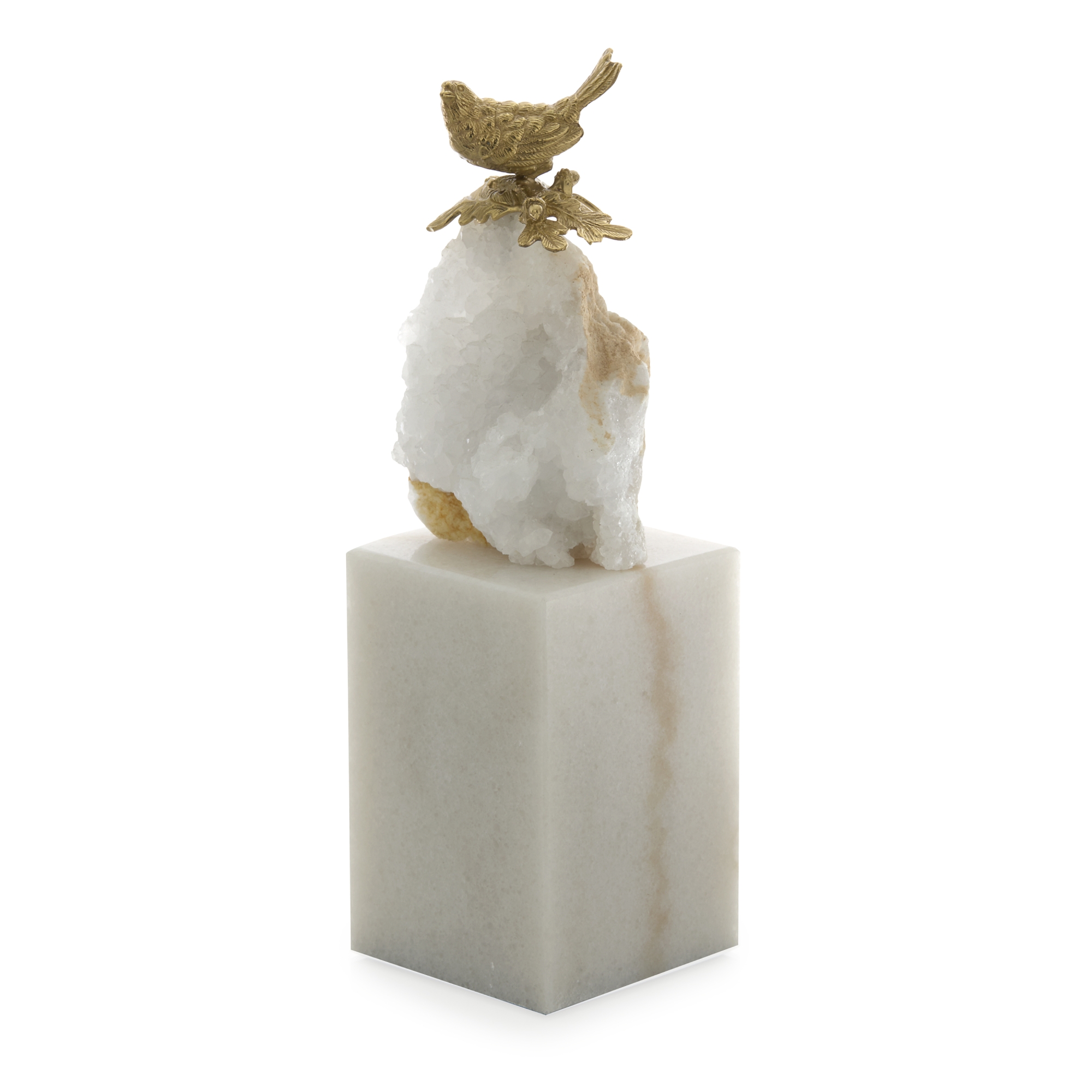 Brass Bird and Quartz Sculpture on Marble, Large