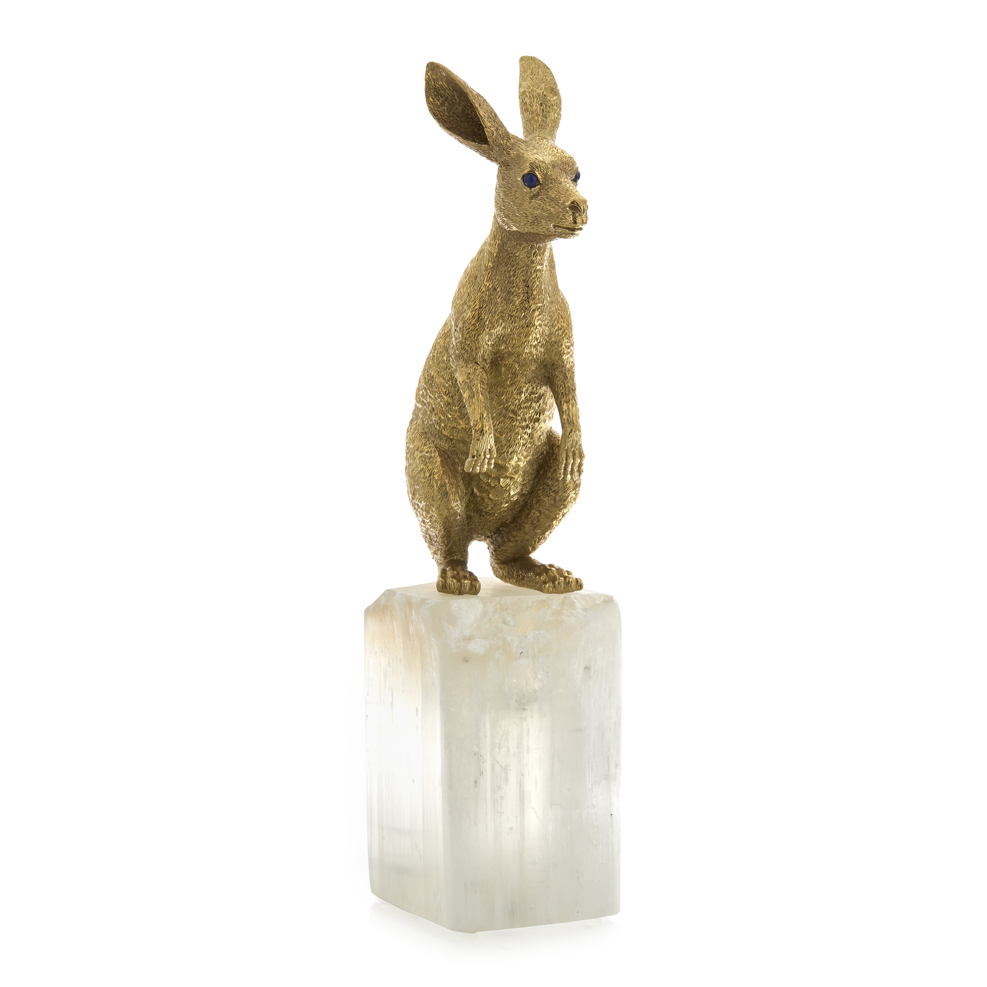 Brass Hare Sculpture on Selenite