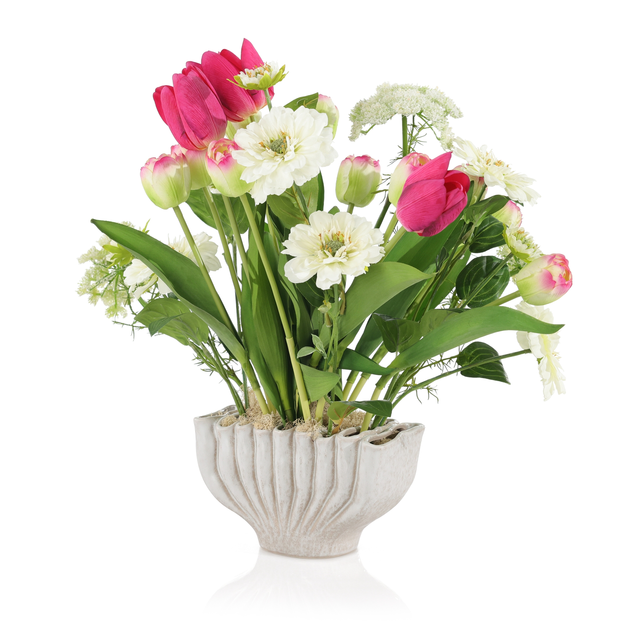 Zinnias and Tulips